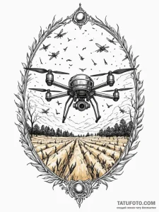 Drones swarming like locusts over a barren fi... - эскиз тату (№1752520382_0, 14.07.2025 19:13) — Tatufoto.com