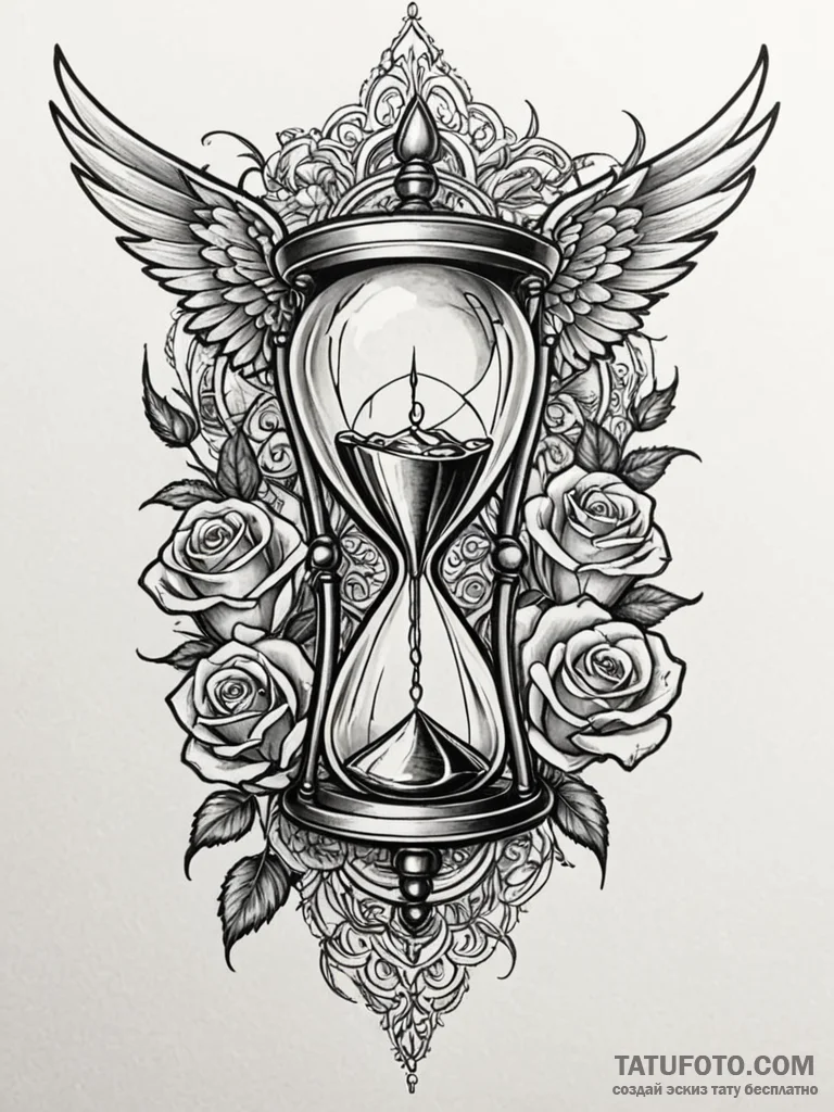Winged hourglass, signifying time's flight, a... - эскиз тату (№1752520639_0, 14.07.2025 19:17) — Tatufoto.com