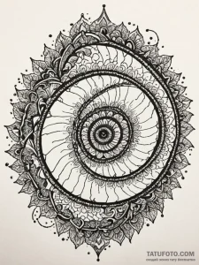Ashen mirror cracked in spiral, tattoo drawin... - эскиз тату (№1752520726_0, 14.07.2025 19:18) — Tatufoto.com