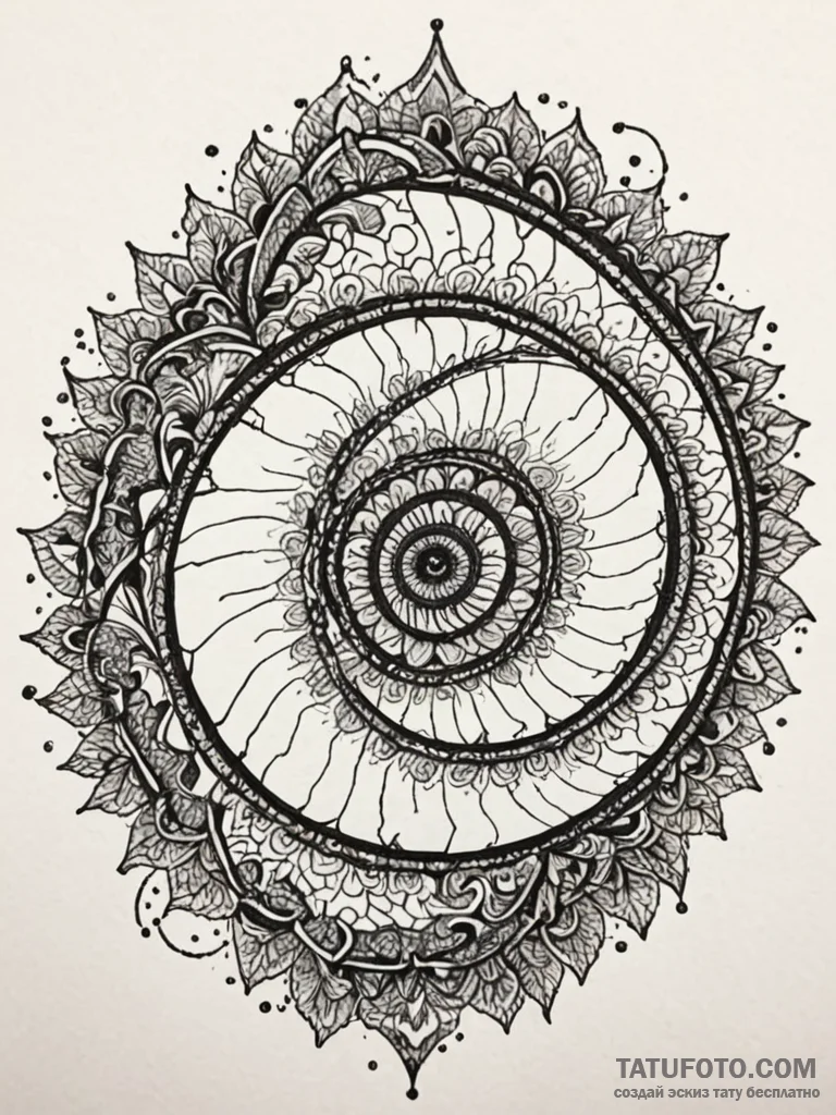 Ashen mirror cracked in spiral, tattoo drawin... - эскиз тату (№1752520726_0, 14.07.2025 19:18) — Tatufoto.com