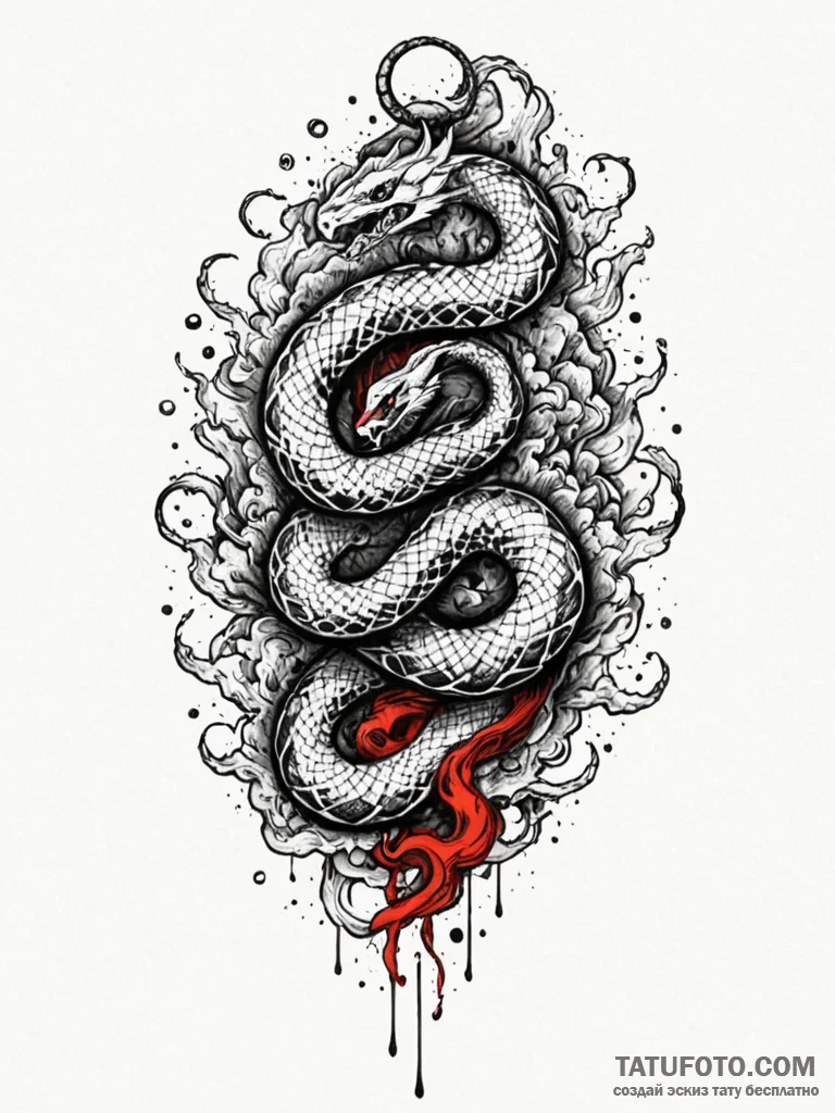 Engraved serpent beneath storm sky, artistic... - эскиз тату (№1752520898_0, 14.07.2025 19:21) — Tatufoto.com