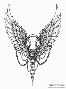 Ethereal wings bound in chains, tattoo sketch... - эскиз тату (№1752520984_0, 14.07.2025 19:23) — Tatufoto.com