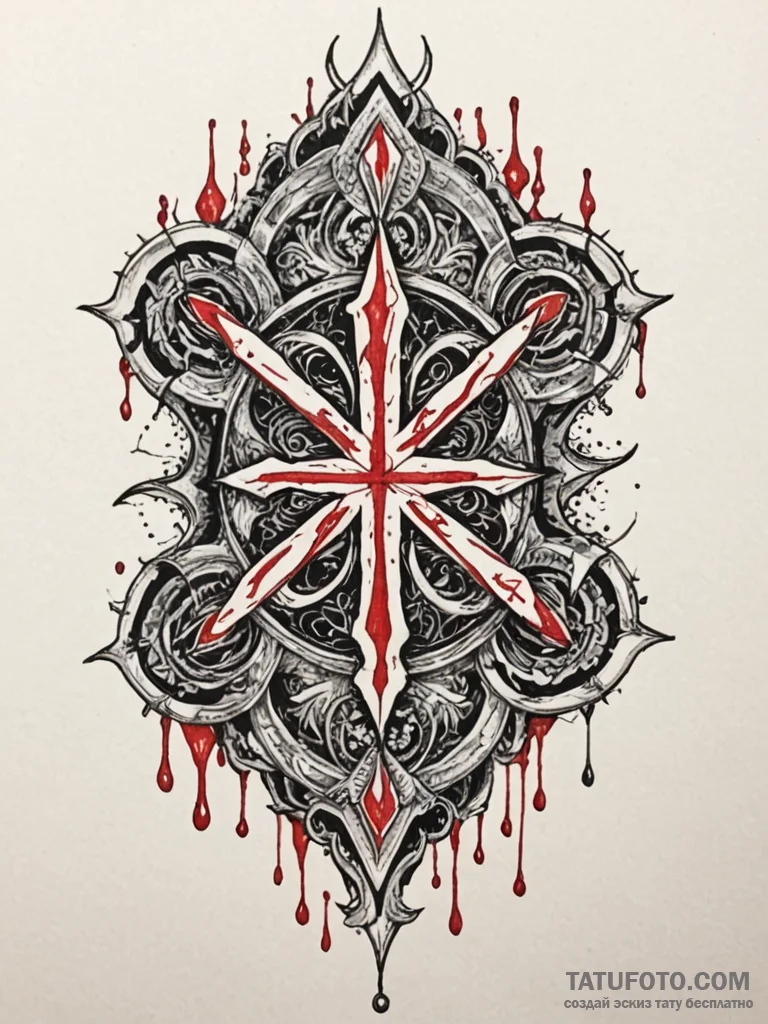 Blood runes bleeding from walls, artistic tat... - эскиз тату (№1752521498_0, 14.07.2025 19:31) — Tatufoto.com
