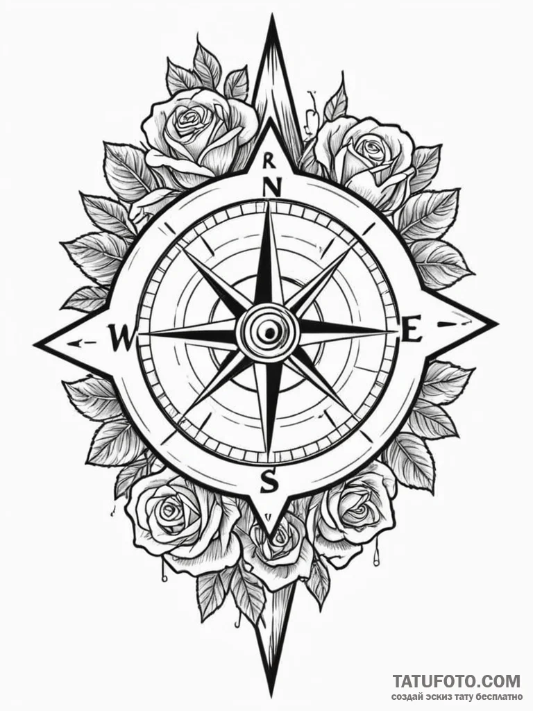 Arrow stuck in compass, ink illustration for... - эскиз тату (№1752521756_0, 14.07.2025 19:35) — Tatufoto.com
