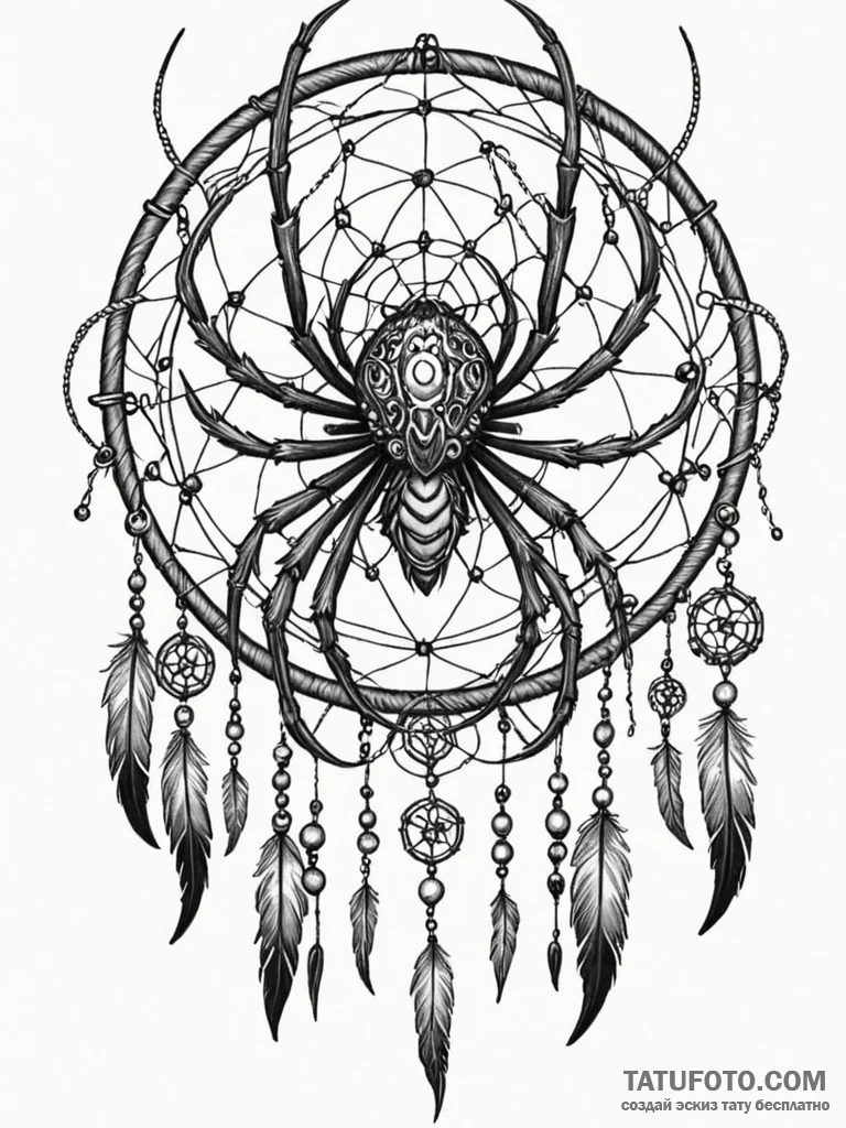 Dreamcatcher catching nightmares shaped like... - эскиз тату (№1752521928_0, 14.07.2025 19:38) — Tatufoto.com