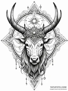 Horned relic crowned with stars, ink illustra... - эскиз тату (№1752522186_0, 14.07.2025 19:43) — Tatufoto.com