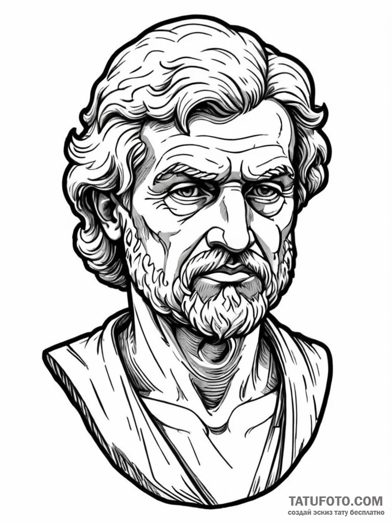 Stoic philosopher's bust (e.g., seneca), carv... - эскиз тату (№1752522615_0, 14.07.2025 19:50) — Tatufoto.com