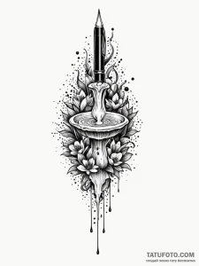 Fountain pen with an ink spill, tattoo drawin... - эскиз тату (№1752522872_0, 14.07.2025 19:54) — Tatufoto.com