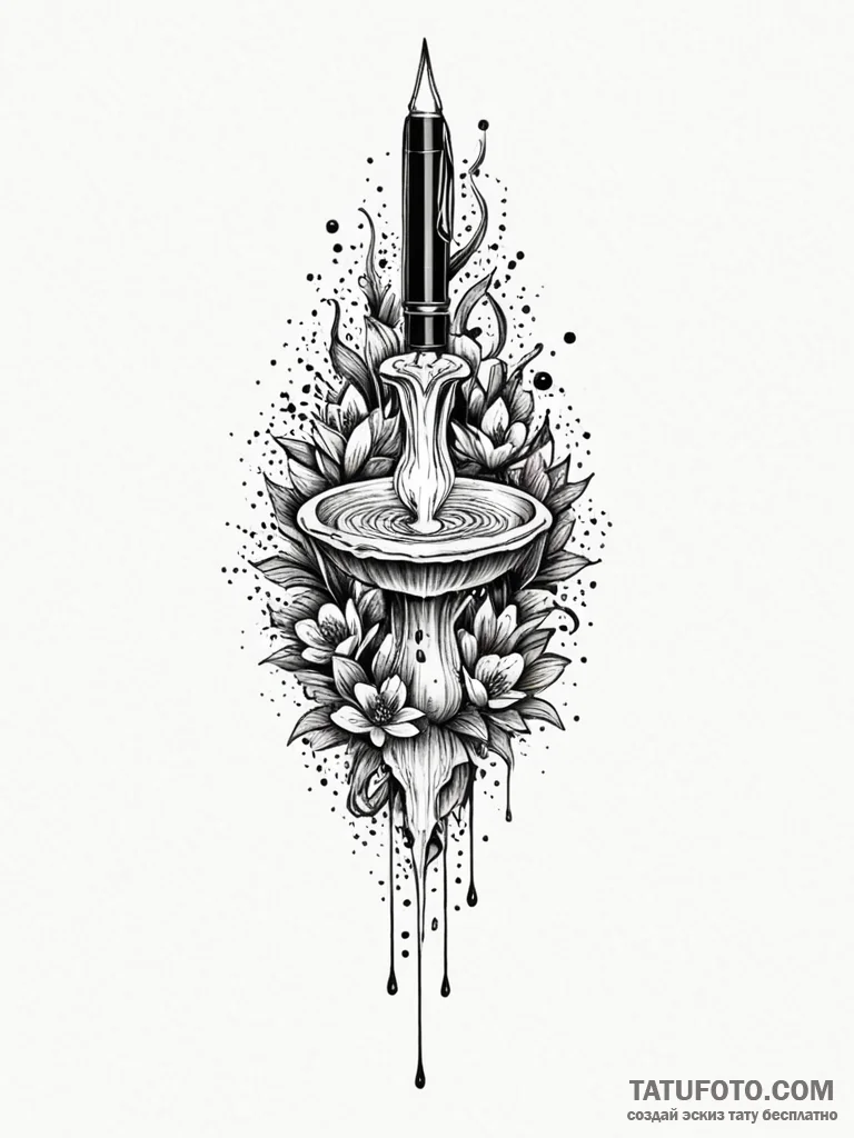 Fountain pen with an ink spill, tattoo drawin... - эскиз тату (№1752522872_0, 14.07.2025 19:54) — Tatufoto.com