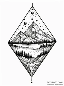 Inverted mountain floating in the sky, ink il... - эскиз тату (№1752523081_0, 14.07.2025 19:58) — Tatufoto.com