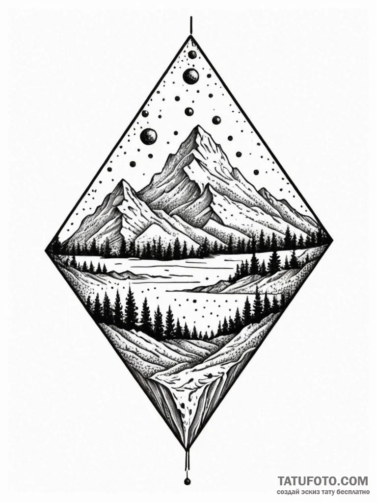 Inverted mountain floating in the sky, ink il... - эскиз тату (№1752523081_0, 14.07.2025 19:58) — Tatufoto.com