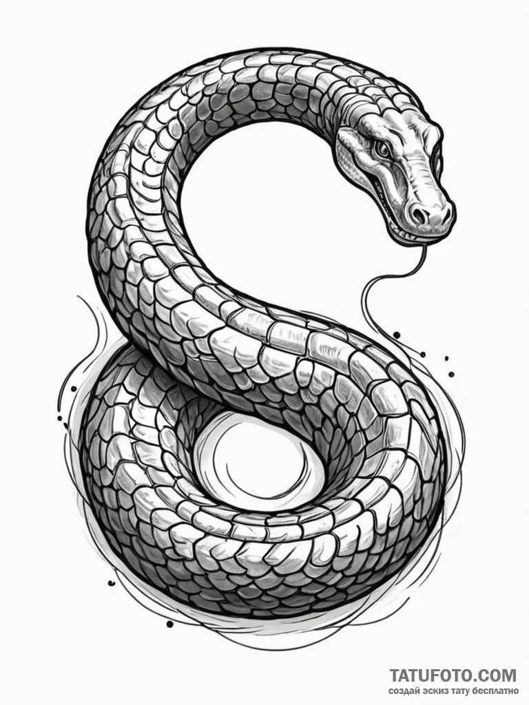 Titanoboa coiled around a mountain, artistic... - эскиз тату (№1752523678_0, 14.07.2025 20:07) — Tatufoto.com