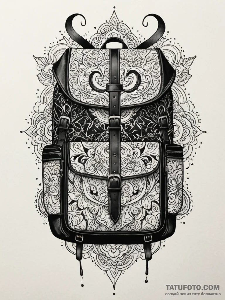 A detailed backpack with a patch, personalize… — эскиз тату (№1752524020_0, 14.07.2025 20:13) — Tatufoto.com