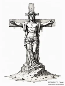 Eroding statue of a forgotten deity, half-sun... - эскиз тату (№1752524195_0, 14.07.2025 20:16) — Tatufoto.com