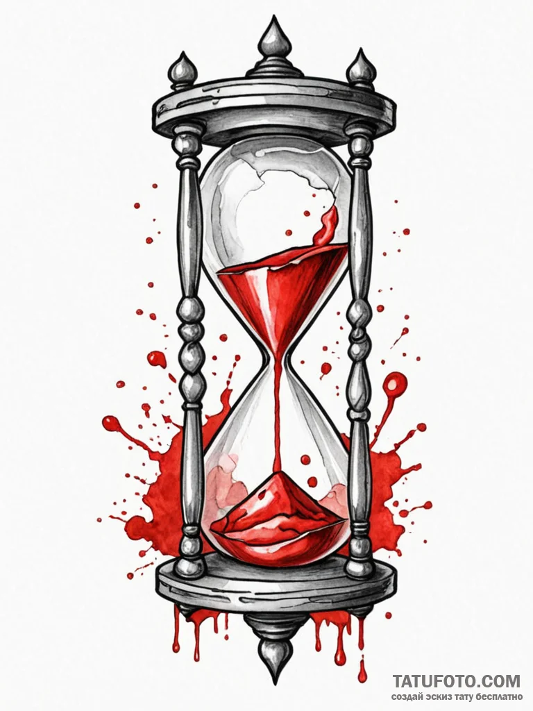 Broken hourglass bleeding sand, tattoo flash... - эскиз тату (№1752524369_0, 14.07.2025 20:19) — Tatufoto.com