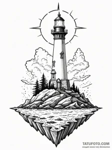 Lighthouse on a tiny island, its light reveal... - эскиз тату (№1752524454_0, 14.07.2025 20:20) — Tatufoto.com