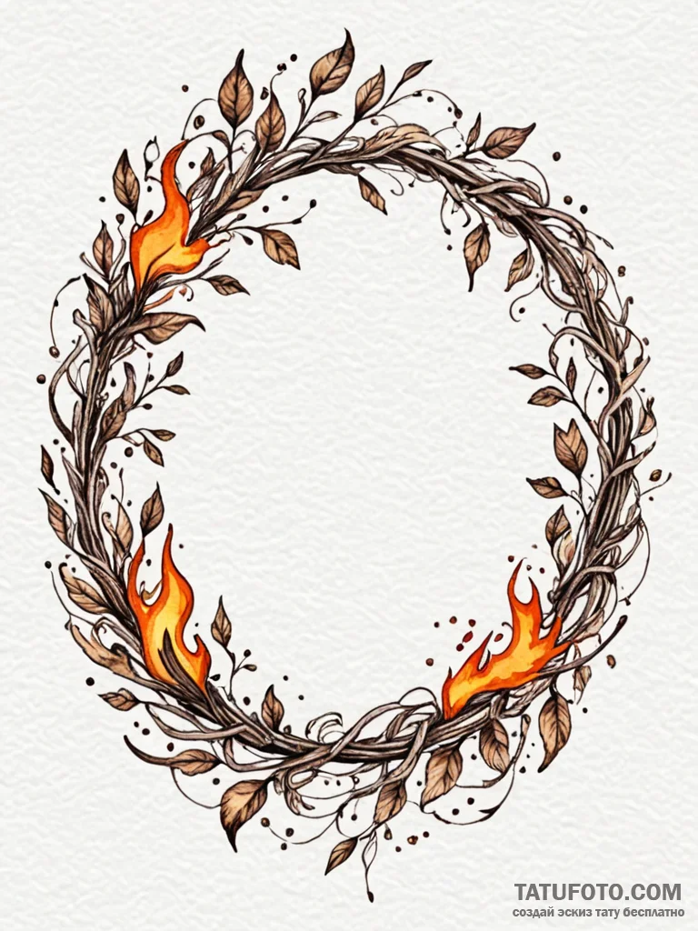Burning vines forming circle, tattoo sketch d... - эскиз тату (№1752524627_0, 14.07.2025 20:23) — Tatufoto.com