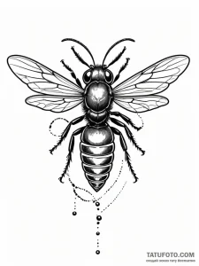 Wasp with a body of polished steel, ink illus... - эскиз тату (№1752524712_0, 14.07.2025 20:25) — Tatufoto.com