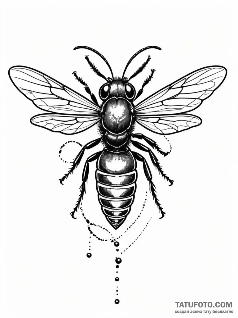 Wasp with a body of polished steel, ink illus... - эскиз тату (№1752524712_0, 14.07.2025 20:25) — Tatufoto.com