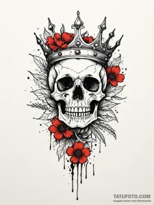 Skeleton crown beneath spectral bloom, tattoo... - эскиз тату (№1752524967_0, 14.07.2025 20:29) — Tatufoto.com