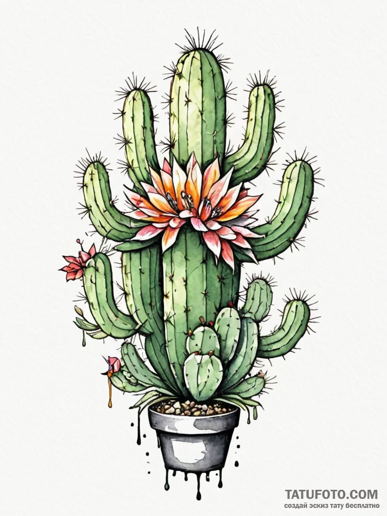 Cactus, tattoo flash sheet design, watercolor… — эскиз тату (№1752525053_0, 14.07.2025 20:30) — Tatufoto.com