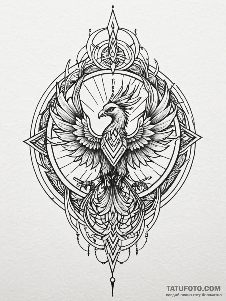 Phoenix rising from fractured crown, concept... - эскиз тату (№1752525223_0, 14.07.2025 20:33) — Tatufoto.com