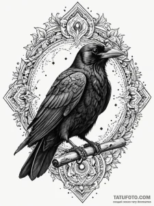 Speaking raven with a scroll in its mouth, co... - эскиз тату (№1752525309_0, 14.07.2025 20:35) — Tatufoto.com
