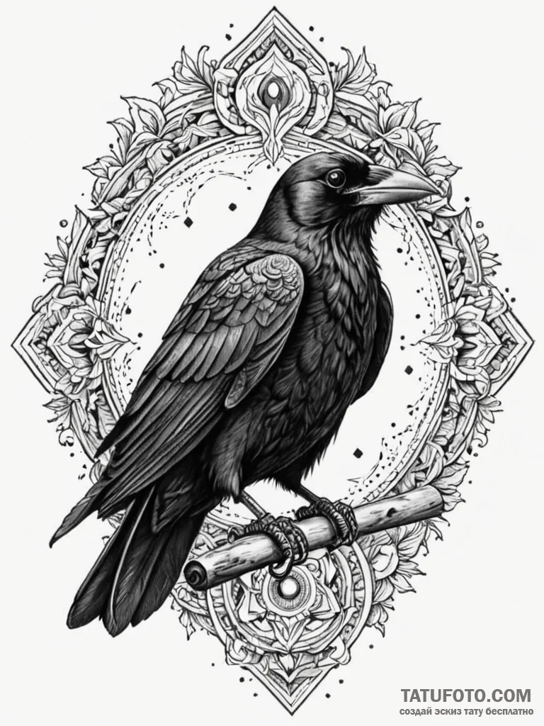 Speaking raven with a scroll in its mouth, co... - эскиз тату (№1752525309_0, 14.07.2025 20:35) — Tatufoto.com