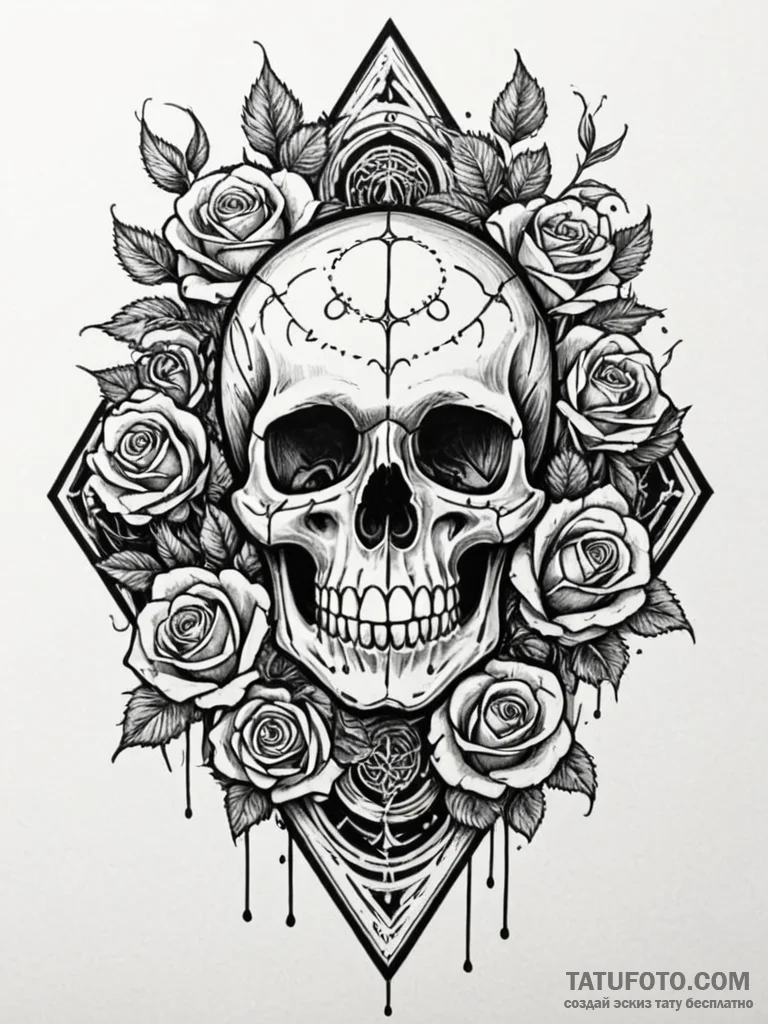 Arcane skull surrounded by glyphs, artistic t… — эскиз тату (№1752525907_0, 14.07.2025 20:45) — Tatufoto.com