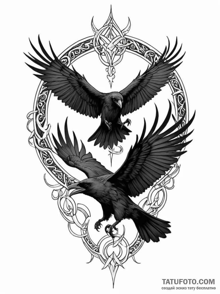 Huginn and muninn (odin's ravens) - эскиз тату (№1752526332_0, 14.07.2025 20:52) — Tatufoto.com