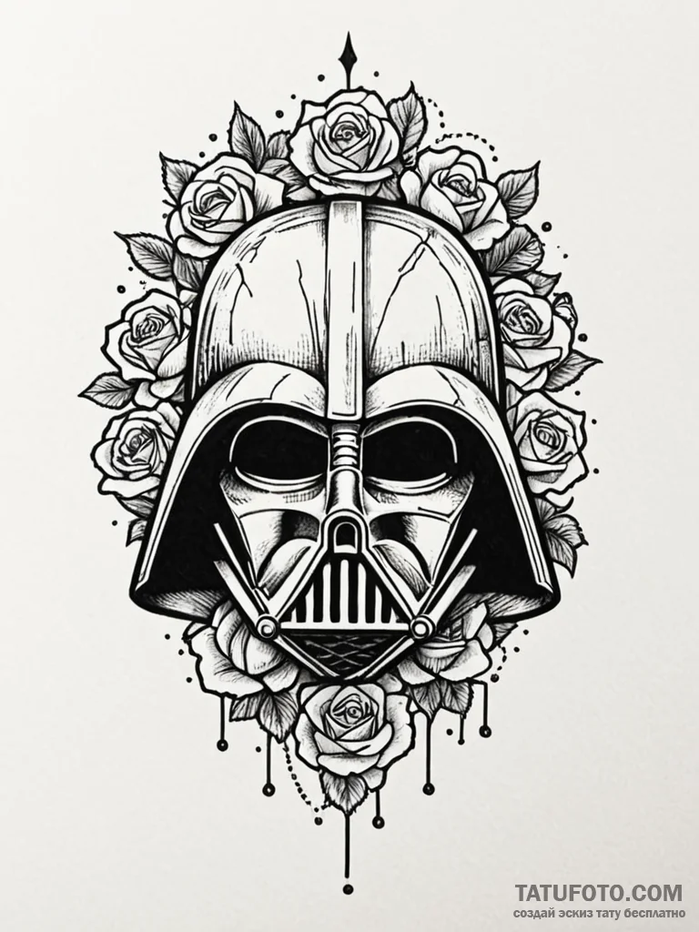 Darth vader's helmet, cracked to reveal a gli... - эскиз тату (№1752526926_0, 14.07.2025 21:02) — Tatufoto.com