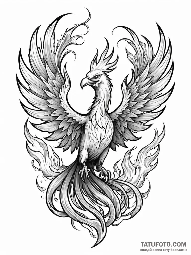Animated phoenix screaming through fire, conc... - эскиз тату (№1752527442_0, 14.07.2025 21:10) — Tatufoto.com