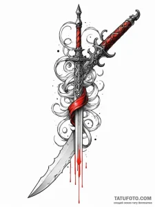 Dagger in blood-soaked scroll, concept art fo... - эскиз тату (№1752527869_0, 14.07.2025 21:17) — Tatufoto.com