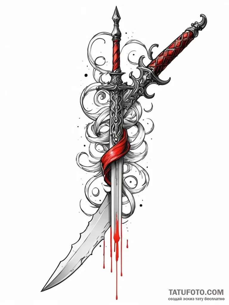 Dagger in blood-soaked scroll, concept art fo... - эскиз тату (№1752527869_0, 14.07.2025 21:17) — Tatufoto.com