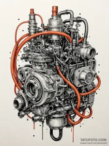Carburetor, detailed and complex, with fuel l... - эскиз тату (№1752528040_0, 14.07.2025 21:20) — Tatufoto.com