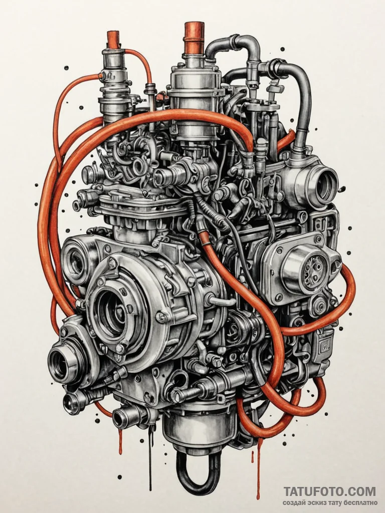 Carburetor, detailed and complex, with fuel l... - эскиз тату (№1752528040_0, 14.07.2025 21:20) — Tatufoto.com