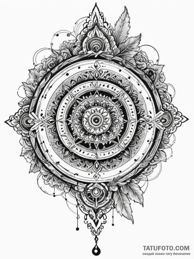 Oak flute broken in ritual circle, ink illust... - эскиз тату (№1752528213_0, 14.07.2025 21:23) — Tatufoto.com