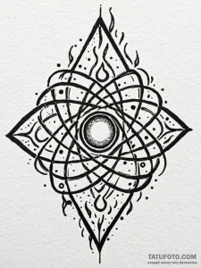Atomic symbol with flames, artistic tattoo sk... - эскиз тату (№1752528383_0, 14.07.2025 21:26) — Tatufoto.com