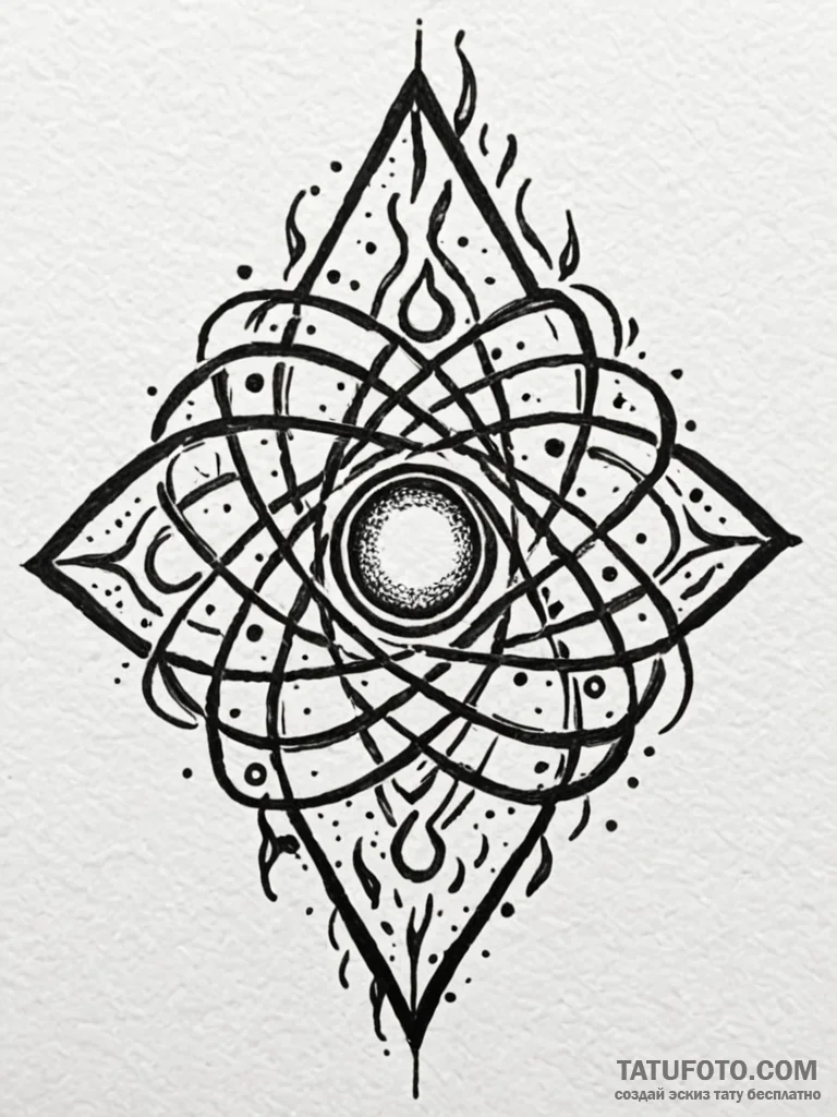 Atomic symbol with flames, artistic tattoo sk... - эскиз тату (№1752528383_0, 14.07.2025 21:26) — Tatufoto.com