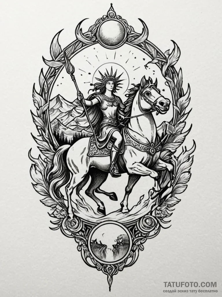 Helios driving a chariot of fire across the s... - эскиз тату (№1752528979_0, 14.07.2025 21:36) — Tatufoto.com