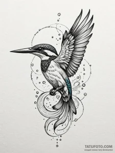 A kingfisher diving for a fish, tattoo flash... - эскиз тату (№1752529064_0, 14.07.2025 21:37) — Tatufoto.com