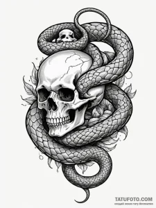 Ashen serpent slithering over skull, tattoo l... - эскиз тату (№1752529150_0, 14.07.2025 21:39) — Tatufoto.com