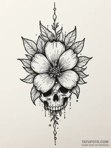 Quartz blossom blooming from bones, ink illus... - эскиз тату (№1752529659_0, 14.07.2025 21:47) — Tatufoto.com