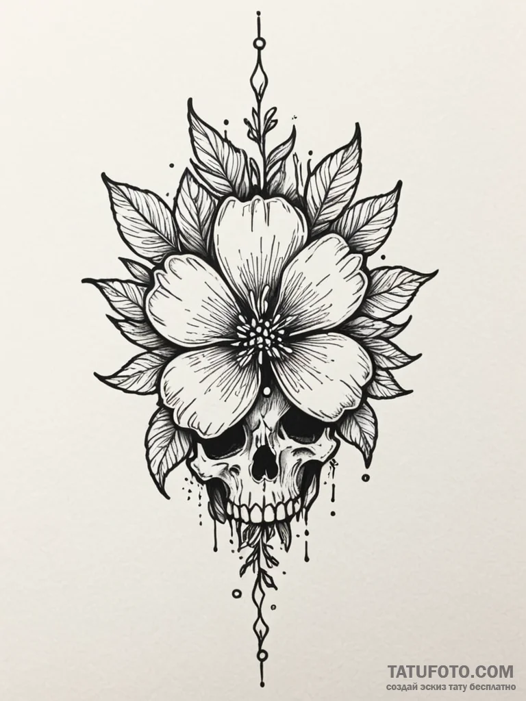 Quartz blossom blooming from bones, ink illus... - эскиз тату (№1752529659_0, 14.07.2025 21:47) — Tatufoto.com