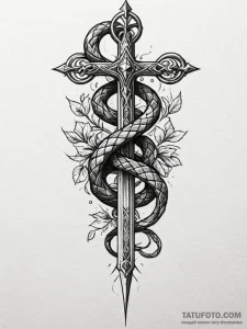 Knotwork serpent wrapping around sword, tatto... - эскиз тату (№1752529830_0, 14.07.2025 21:50) — Tatufoto.com