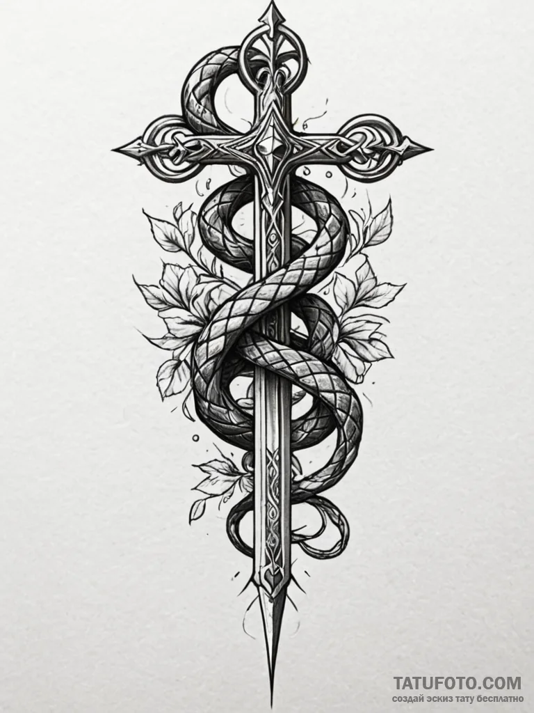 Knotwork serpent wrapping around sword, tatto... - эскиз тату (№1752529830_0, 14.07.2025 21:50) — Tatufoto.com