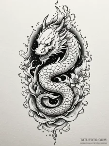 Silent watcher beneath burning sky, tattoo fl... - эскиз тату (№1752529916_0, 14.07.2025 21:51) — Tatufoto.com