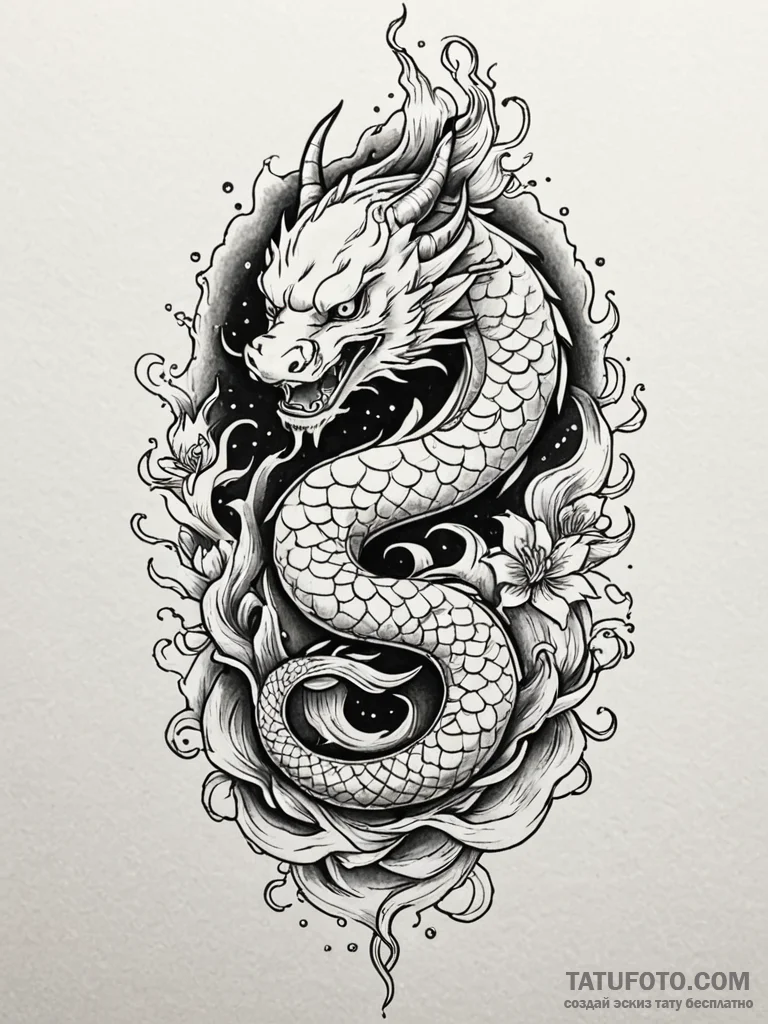Silent watcher beneath burning sky, tattoo fl... - эскиз тату (№1752529916_0, 14.07.2025 21:51) — Tatufoto.com