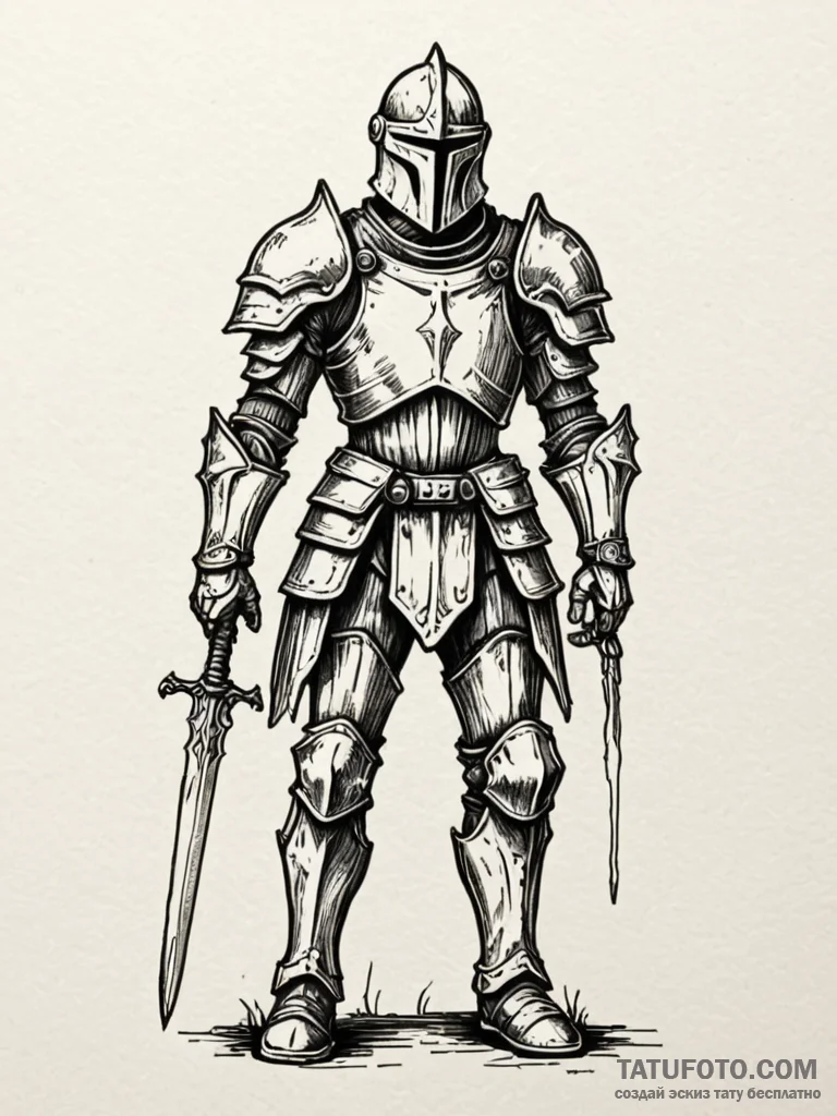 Apocalyptic knight with bone armor, tattoo fl... - эскиз тату (№1752530087_0, 14.07.2025 21:54) — Tatufoto.com