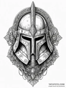 Pretorian guard's helmet, ornate and intimida... - эскиз тату (№1752530172_0, 14.07.2025 21:56) — Tatufoto.com